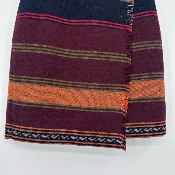Loft Southwestern Blanket Faux Wrap Skirt Fringe Red Striped Cotton Womens Sz 2 - Picture 5 of 12